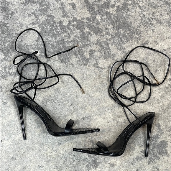 Jessica Rich Rich Sandal Stiletto Heel Croc Embossed Ankle Wrap Sz 37 - Picture 3 of 13